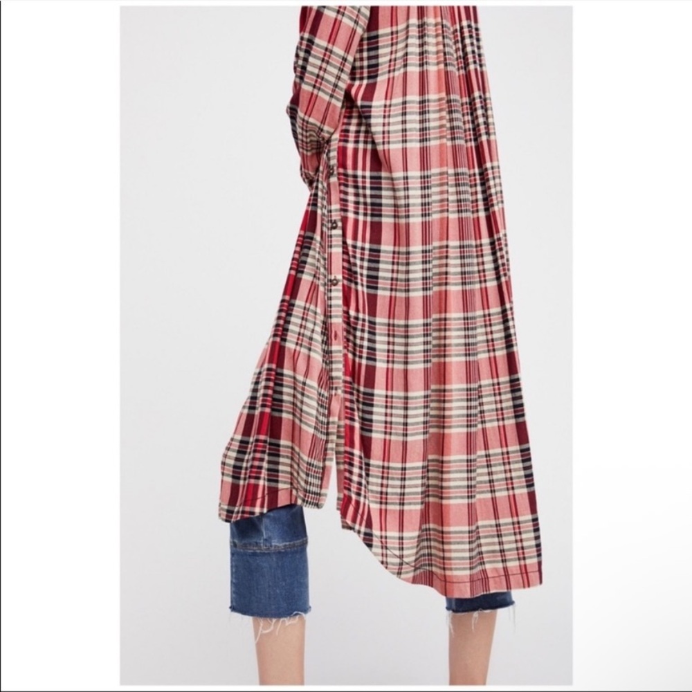 Free People Loralei Plaid Button Down Midi Dress Longline Shirt Size M - Picture 15 of 15